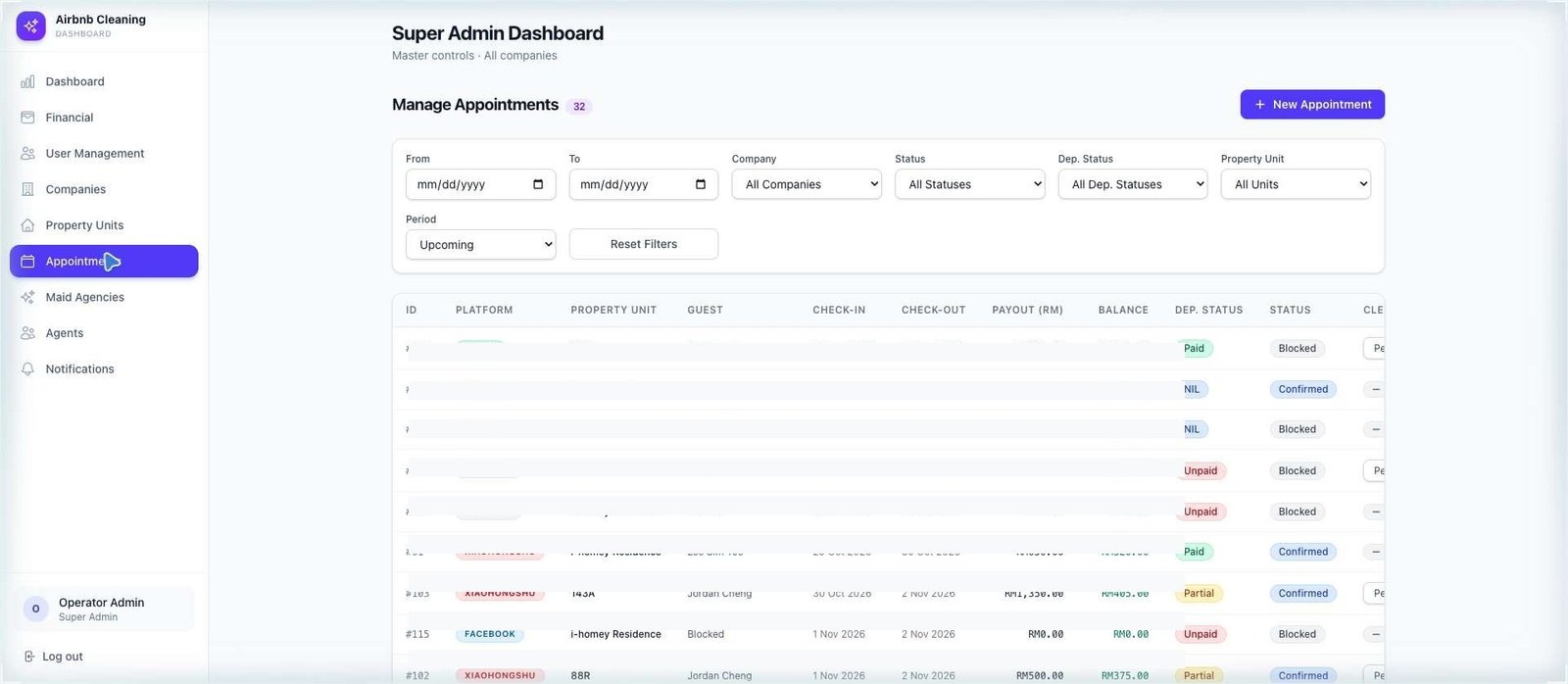 Privacy-safe appointments screen